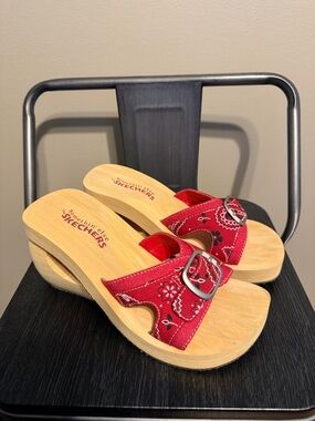 Skechers Bandana Print Wooden Clogs Y2K Retro Platform Slides Size 7 Rare